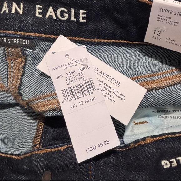 AMERICAN EAGLE SZ 12S Wide Leg Dark Wash Jean Trouser NEW WITH TAG - Picture 11 of 16